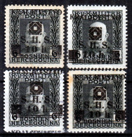 ⁕ Yugoslavia - Bosnia 1919 ⁕ Kingdom Of S.H.S. Shifted Overprint ERROR On Franz Joseph Mi.35 ⁕ 4v MNH/MH - Scan - Bosnien-Herzegowina