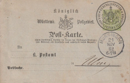 ENTIERS POSTAUX - Wurtemberg - Münsingen Le 21/11/1882 - Postwaardestukken