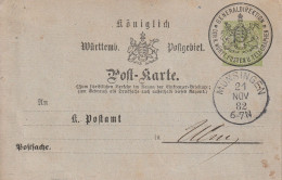 ENTIERS POSTAUX - Wurtemberg - Münsingen Le 21/11/1882 - Postal  Stationery