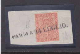 1853 - PARMA - N. 7  - CENTESIMI 15  TIMBRATO  SU FRAMMENTO - FIRMATO A.DIENA - - Parma