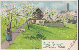 Sweden UPU PPC Alfred Mailick : Glad Pingst (Easter Ostern) Woman & Goat Nr. 1132 'Erika' NORRKÖPING 1903 (2 Scans) - Mailick, Alfred