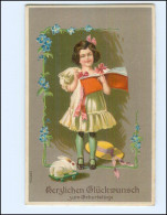 XX16792/ Geburtstag Mädchen Mit Buch Litho Präge AK 1909 - Geburtstag