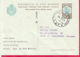 SAN MARINO - INTERO CARTOLINA POSTALE PALAZZO CONSIGLIARE LIRE 30 NUMERATA DOMANDA(INT. 32A) - VIAGGIATA*20.7.67* - Postwaardestukken