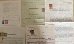 5 Dokumente (Ganzsachen) Mit Stempelmarken Österreich / Revenue Stamps Austria (Schuldschein, Geburtsurkunde, Vertrag) - Fiscali