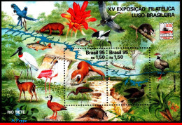 Ref. BR-2556 BRAZIL 1995 - NATURE, BIRDS, LUBRAPEX,PHIL.EXHIBITION, MI# B99, MNH, ANIMALS, FAUNA 2V Sc# 2556 - Collections, Lots & Series