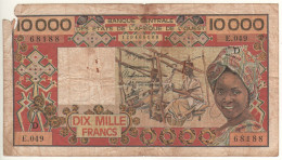 MALI  10'000 Francs    West African States  P408Dg   (ND 1981-92)    "  Girl + Spinning Mill  At Back " - Mali