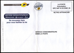 FRANCE PAP La Poste SERVICE CONSOMMATEURS 99999 LA POSTE Autorisation DPC NAT N DC/DMC 26 - Prêts-à-poster: Réponse
