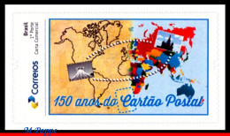 Ref. BR-V2019-61 BRAZIL 2019 - 150 YEARS OF THE POSTCARD, WORLD MAP, POSTCROSSING, MNH, POST 1V - Unused Stamps