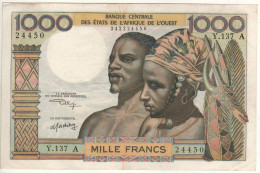 IVORY COAST   1'000 Francs  P103AL   West AFRICAN States ( ND  1965 ) Couple On Front + Bearded Man At Back - Elfenbeinküste (Côte D'Ivoire)