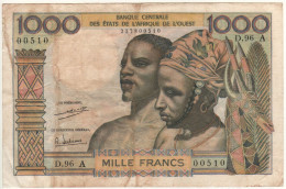 IVORY COAST   1'000 Francs  P103Ah   West AFRICAN States ( ND  1965 ) Couple On Front + Bearded Man At Back - Elfenbeinküste (Côte D'Ivoire)