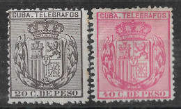 1896 CUBA Telegraph Set Of 2 MLH Stamps (Yvert # 80,81) CV €9.00 - Cuba (1874-1898)