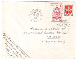 VILLACOUBLAY AIR Lettre 20c+10c Croix Rouge St Martin 5c Blason Lille Yv 1278 1230 Ob 22 2 1961 Hexagone Pointillé - Covers & Documents