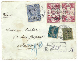 1920 - Enveloppe RECC. D' ADANA  Affr. Mixte Français ( O.M.F ) Et Turcs - Au Dos CONTROLE POSTAL - Covers & Documents