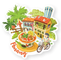 Malaysia Pulau Pinang Shaped Postcard MINT Penang Landmark Food Bicycle - Malaysia
