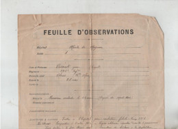 Feuille D'observations Hôpital Mixte De Mayenne Sergent Vasserot 140è Infanterie Abriès - Documenti