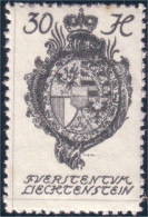 574 Liechtenstein 1920 Armoiries Coat Of Arms 30H MH * Neuf (LIE-44) - Francobolli
