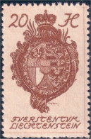 574 Liechtenstein 1920 Armoiries Coat Of Arms 20H MH * Neuf (LIE-42) - Briefmarken