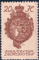 574 Liechtenstein 1920 Armoiries Coat Of Arms 20H MH * Neuf (LIE-42) - Timbres