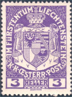 574 Liechtenstein 1917 Armoiries Coat Of Arms 3h Violet MH * Neuf (LIE-1) - Briefmarken