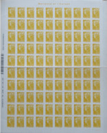 Feuille Entière N°208 - 0€01 - Jaune - LUXE** - Marianne De Beaujard Plié - 1 Bandes Phosphorescentes à Droite - 2008-2013 Marianne Van Beaujard