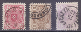 Finland. 1875. Perf 11. 10, 32 Pen, 1 Mark.  3 Stamps. 280 €. High Cat. Value - M - Used Stamps