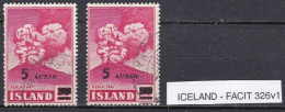 IS059 – ISLANDE – ICELAND – 1954 – VARIETY - HEKLA VOLCANO – FA # 326V1 USED - Used Stamps