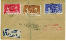 BERMUDA  KGVI 1937 Coronation SG 107-9 Registered  First Day Cover To Edinburgh - Bermuda