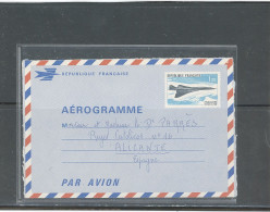 AEROGRAMME -N°1001 -AER   -CONCORDE - DESTINATION ESPAGNE -VOYAGÉ, NON OBLITERÉ - Luchtpostbladen