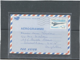 AEROGRAMME -N°1001 -AER   -CONCORDE - OBLITERÉ-DESTINATION ROYAUME UNI - Aerogrammi
