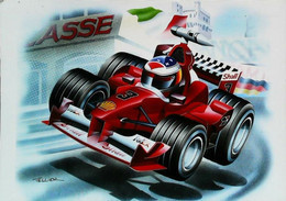 ► Automobile Caricature - FERRARI Grand Prix F1 - Monaco Michael Schumacher - Dessin D'après Frédéric TELLIER 1990's - Grand Prix / F1
