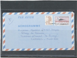 AEROGRAMME -N°1008 AER CONCORDE 2,70 + LIBERTÉ 0,60 ( TARIF 1984) OBLITERÉ -DESTINATION TUNISIE - Aérogrammes