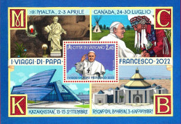 2023 - VATICANO - VIAGGI DI PAPA FRANCESCO NEL 2022 - FOGLIETTO NUOVO - Blocchi E Foglietti