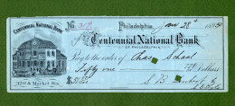 USA Check Centennial National Bank Of Philadelphia PA 1897 VERY RARE - Otros & Sin Clasificación