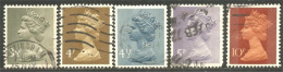 410 G-B  Queen Elizabeth  II 5 Machin Stamps  (GB-269b) - Gebraucht