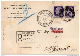 1945 CARTOLINA RACCOMANDATA CON ANNULLO CREMONA + NAPOLI - Poststempel
