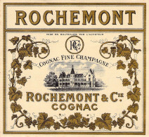 BISTROT ETIQUETTES ALCOOLS COGNAC ROCHEMONT FINE CHAMPAGNE 11 X 12 CM - Alcoholen & Sterke Drank