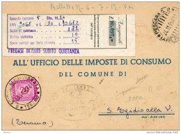 1954  CARTOLINA   CON ANNULLO  PESCARA  +  S.EGIDIO  TERAMO - Impuestos