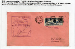 USA -  1928 - MUSKEGON TO CHICAGO FIRST FLIGHT COVER  -VERY FINE, - 1c. 1918-1940 Cartas & Documentos