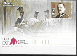 POLAND, 2020, MINT POSTAL STATIONERY, PREPAID POSTCARD, 100 YEARS POLISH ARMY MUSEUM, MILITARY, BATTLES, HORSES, OFFICER - Musées