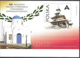 POLAND,  2020,MINT POSTAL STATIONERY, PREPAID POSTCARD, DIPLOMATIC REATIONS CYPRUS -POLAND, CHURCHES - Iglesias Y Catedrales