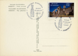 2001 , ED. 573  - 25º ANIV. NUEVO SANTUARIO DE MERITXELL , MAT. PRIMER DIA , FDC , ANDORRA FRANCESA - FDC