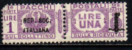 ITALIA RSI - 1944 - PACCHI POSTALI - VALORE DA 1 LIRA - MNH - Pacchi Postali