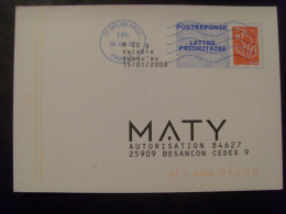 18000- CP Réponse Lamouche Phil@poste MATY, Validité Jusqu'au 15/01/08, Agr. 07P402, Pas Courant En Obl, Thème Bijou - PAP: Ristampa/Lamouche