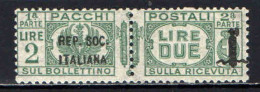 ITALIA RSI - 1944 - PACCHI POSTALI - VALORE DA 2 LIRE - MNH - Paquetes Postales