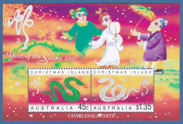 CHRISTMAS ISLAND 2001  CHINESE NEW YEAR  SNAKE  M.S.  SG MS 489   U.M. - Christmas Island