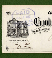 USA Check Cumberland National Bank BRIDGETON New Jersey 1913 - Altri & Non Classificati