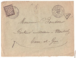 MONTECH Tarn Et Garonne Lettre TAXEE Partie De Toulouse Non Affranchie 19/3/1886 Taxe Banderole 30c Noir T 18 - 1859-1959 Storia Postale