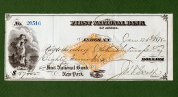 USA Check First National Bank Of ANDES New York 1878 - Autres & Non Classés