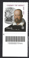 Italia 2019; Cosimo De’ Medici, Primo Uomo Di Stato Della Famiglia Medici Di Firenze; Francobollo A Barre. - Bar Codes