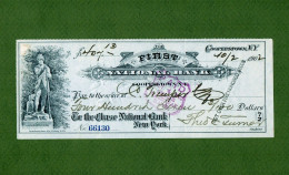 USA Check First National Bank Of Cooperstown New York 1907 - Autres & Non Classés